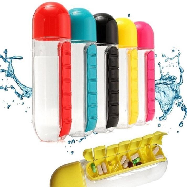 2-in-1 Medicine Organizer with Water Bottle – 7 Days Pill Box